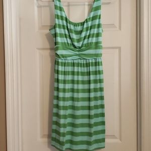 Cotton mini sundress. Blue green stripes.